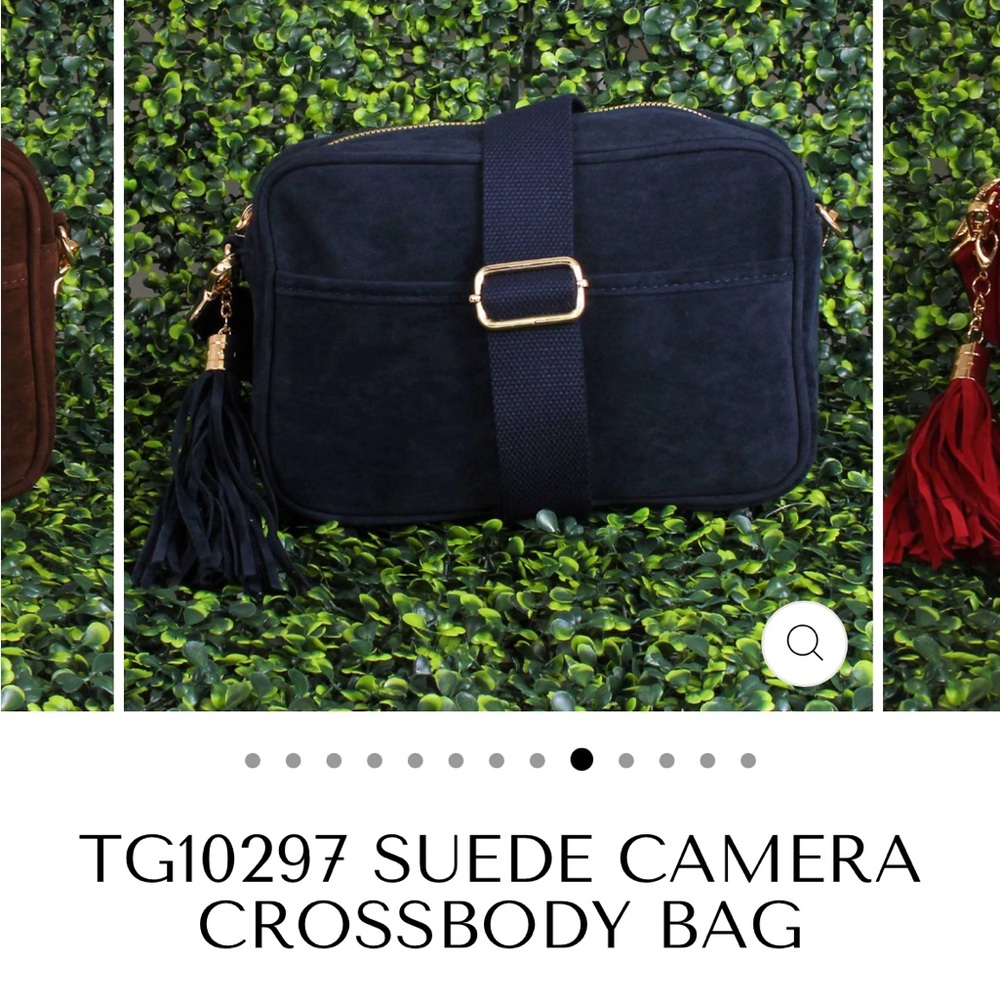 Navy suede camera crossbody extra strap nwt